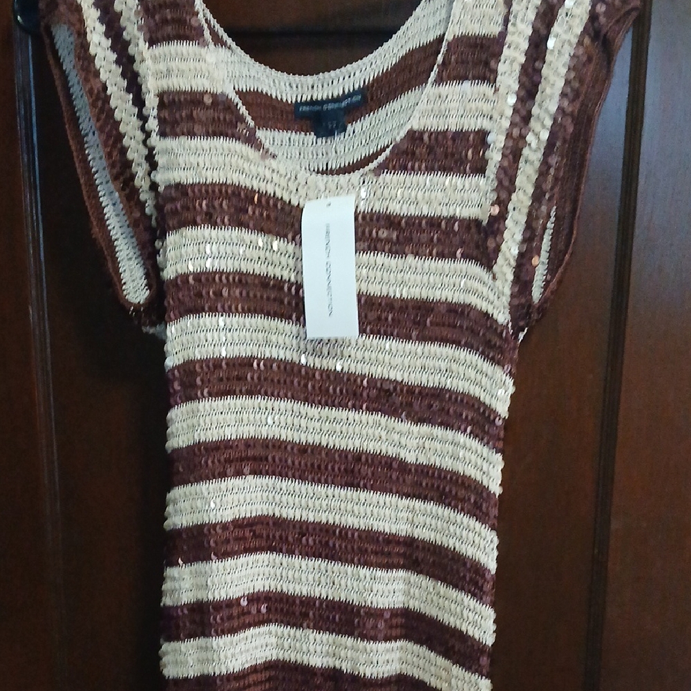 Michael Kors Brown and Cream Striped Women's Top